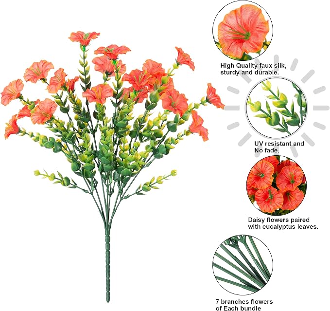 Artificial Flowers for Outdoors Fake Plants Spring Summer Decor, 12 Bundles - Image 7