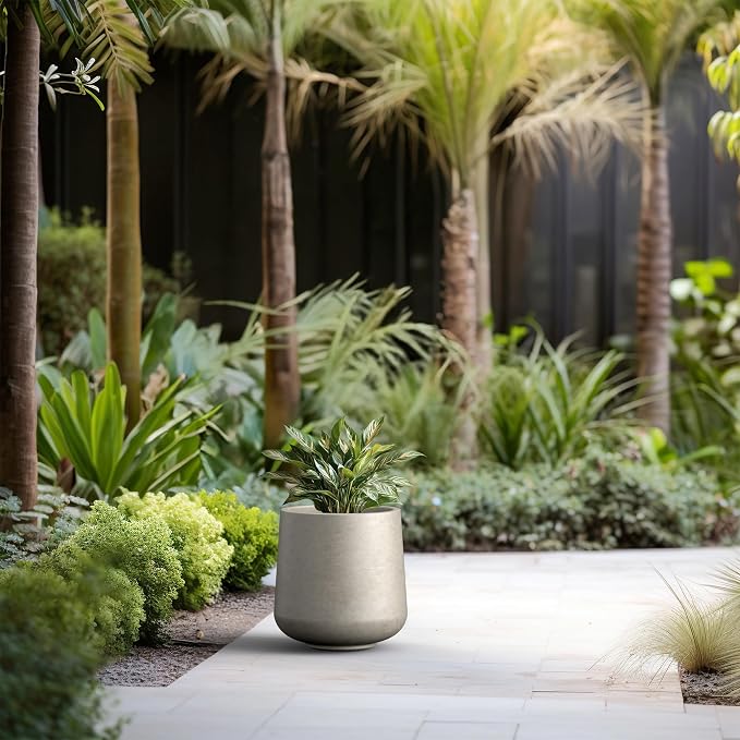 Kante Accent Round Curved Weathered Concrete Planter 13" Dia, Outdoor | Rubber - Image 4