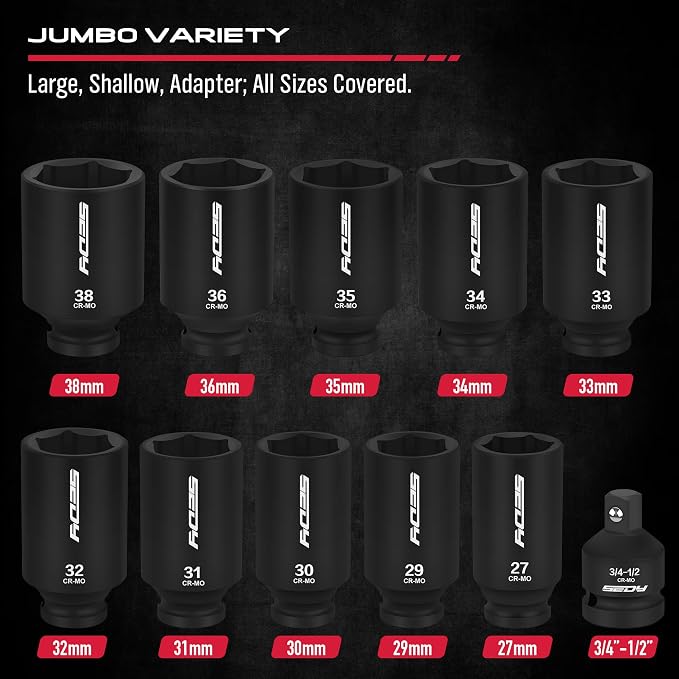 1/2 Drive Deep Impact Socket Set: 11-Piece Metric Size Wheel Axle Nut Wrench - Image 5