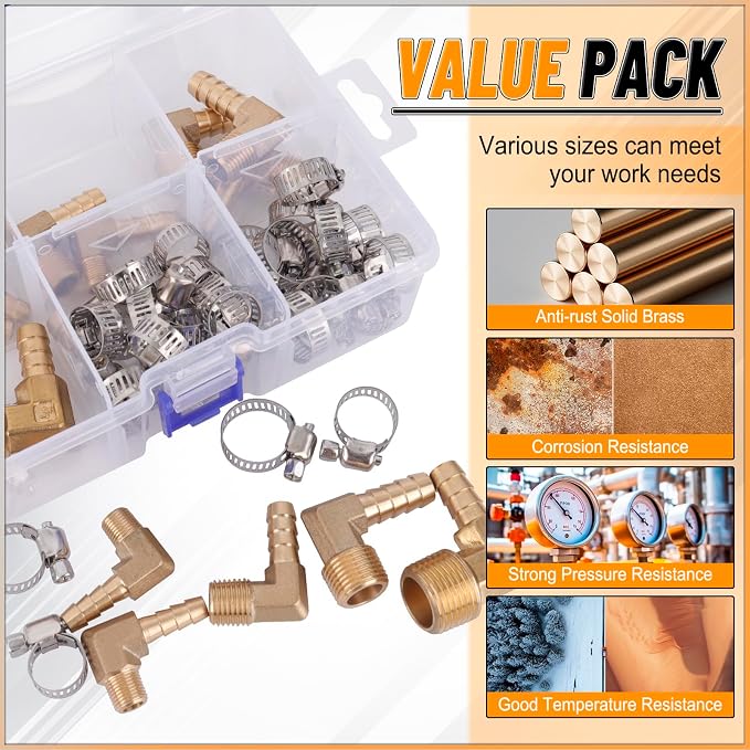 KOOTANS 18PCS Brass Hose Barb Fittings 90 Degree Elbow Barb to NPT Male Thread - Image 5