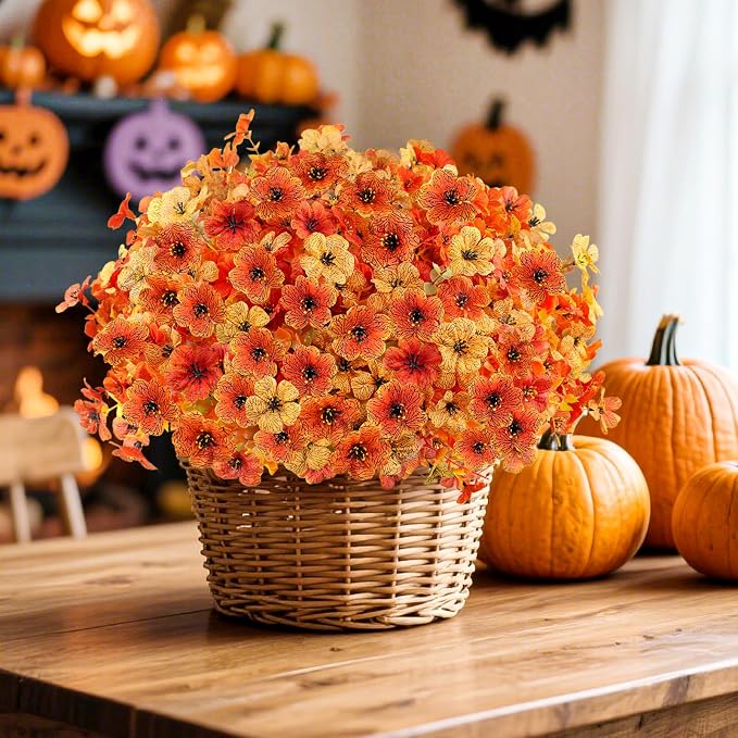 16PCS Artifcial Fall Flowers for Outdoor Decorations, Mix Orange | Realistic - Image 6