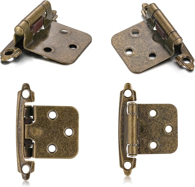 Antique Brass Cabinet Hinges, 1/2” Overlay, 10 Pack | - Image 6