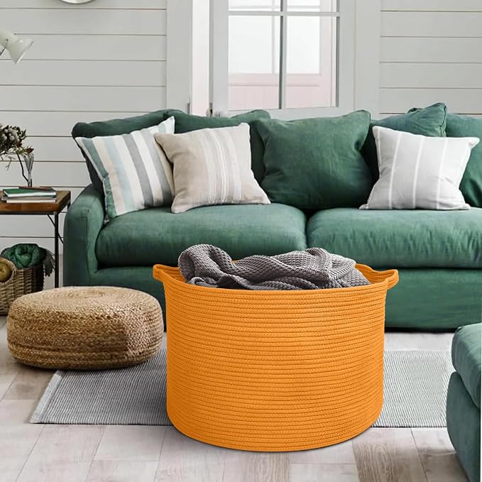 Extra Large Orange Basket, Baby Nursery Wicker Laundry Towel Basket, Kids Dog - Image 5