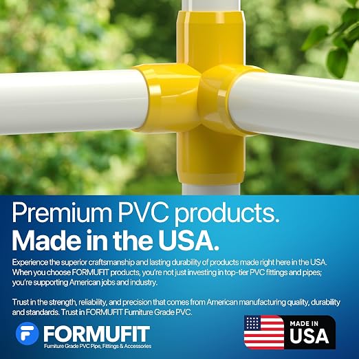 1” 4-Way Tee Furniture Grade PVC Fitting in Yellow, Made in USA, UV-Resistant - Image 7