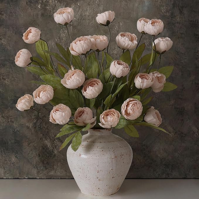 VIERENA 6 Pcs 27" Faux Silk Peony Artificial Flowers Stems by VIERENA