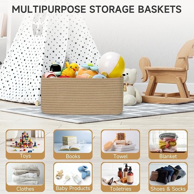 3 Pack Small Storage Baskets for Organizing, 11.8×7.8×5.1", Cotton Rope Basket - Image 4