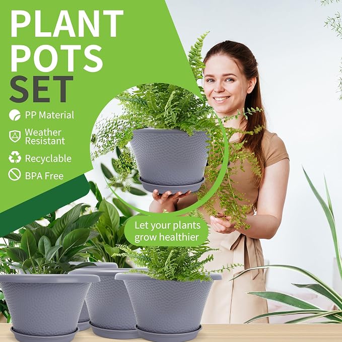 Quarut 12 Inch Pots for Plants, 4 Pack Large Flower Pots - Image 2