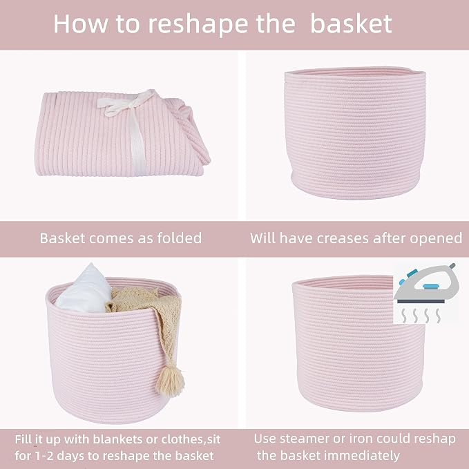 XUANGUO Cotton Rope Basket For Girls Kids 16”X14” pink | Baby Laundry Baskets - Image 7