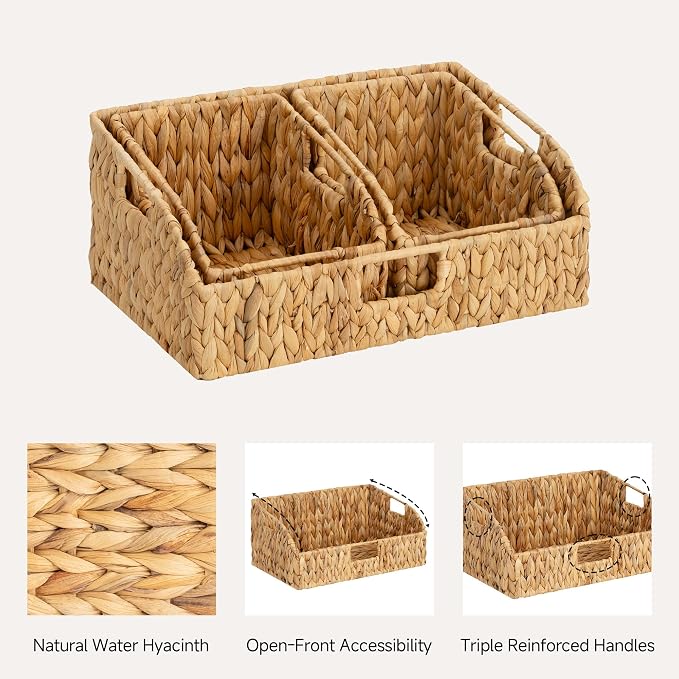 StorageWorks Water Hyacinth Basket Organizer, Pantry Storage Baskets, Handwoven - Image 3