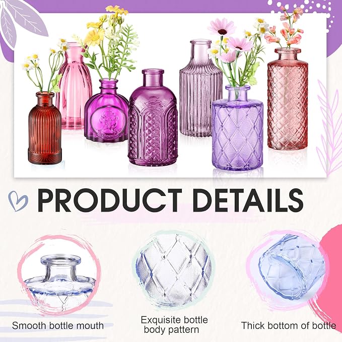 Yaomiao 30 Pcs Glass Bud Vases Centerpieces, Mini Colored Flower Vase - Image 4