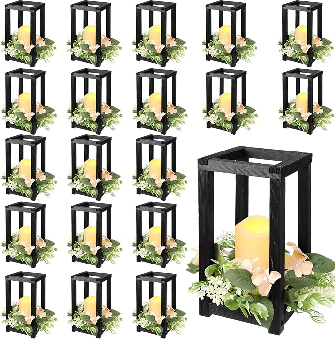 Hushee 60 Pcs Wooden Wedding Lantern Centerpiece Candles Wreaths Set, LED by Hushee