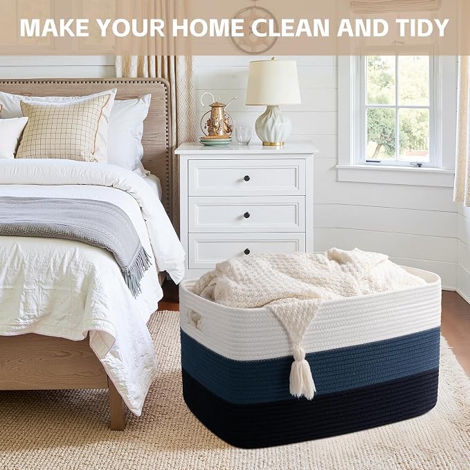 OIAHOMY Blanket Basket Laundry Basket Dog Toy Basket 75L Gradient Blue | Large - Image 8