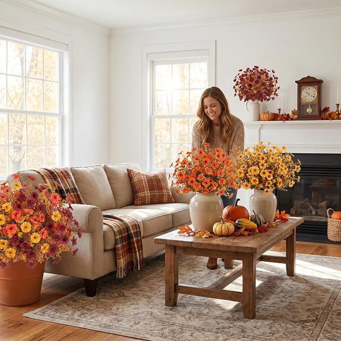 24 Pcs Artificial Fall Flowers Fake Mums - Image 5