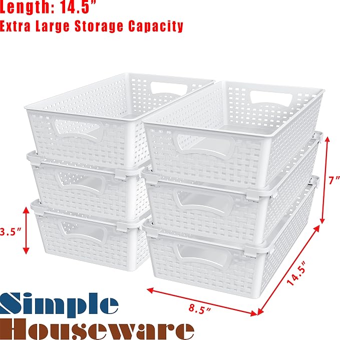 Simple Houseware Stackable Plastic Woven Basket Organizer, 6 Pack - Image 3
