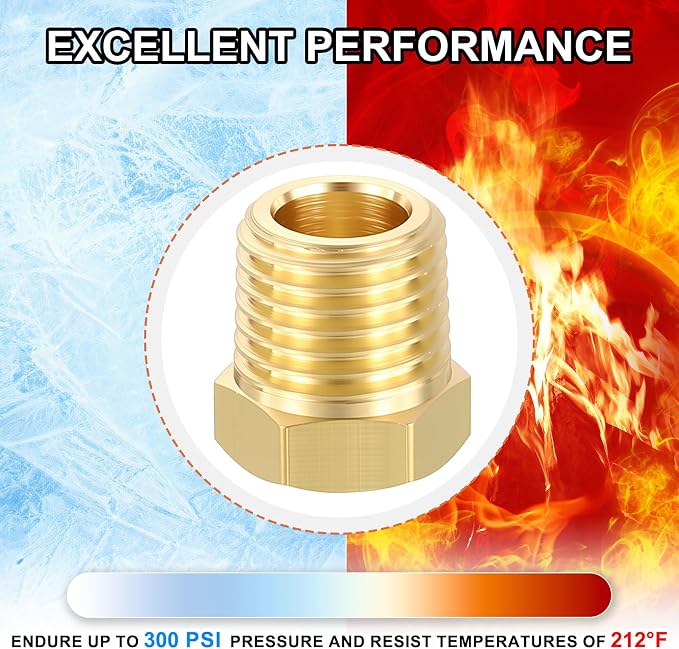 4 Pack Male to FeMale Adapters, 1/4" MNPT x 1/8" FNPT Threaded Brass Hex - Image 6