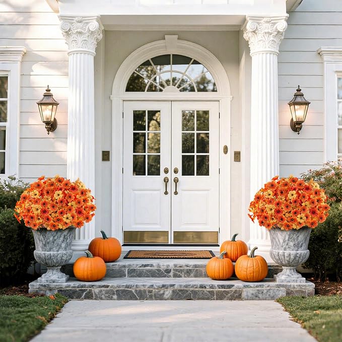 16PCS Artifcial Fall Flowers for Outdoor Decorations, Mix Orange | Realistic - Image 5