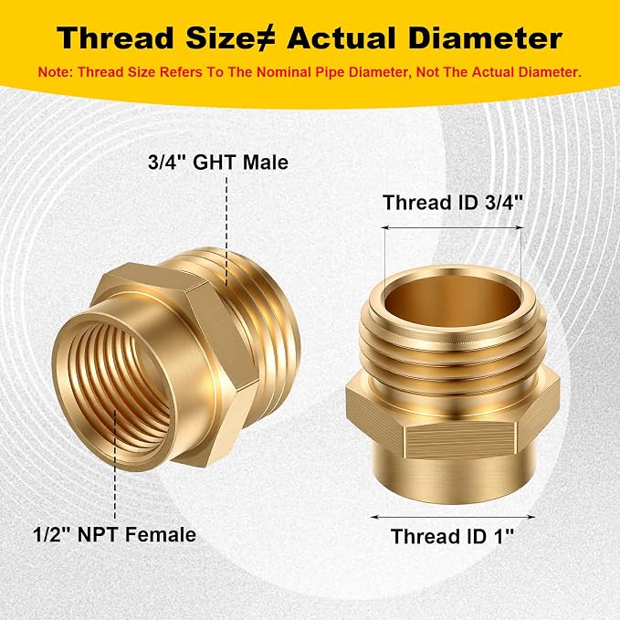 Yolev 2Pcs 1/2 Female to 3/4 Male Hose Adapter, No Leak Brass Garden Hose - Image 7