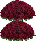 InnoGear Burgundy Roses Artificial Flowers 50 Pcs Fake Velvet Silk Floral | Bulk by InnoGear