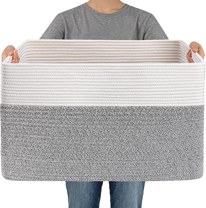 JMvicyroam 65L Large Woven Cotton Rope Blanket Basket, Freestanding by JMvicyroam