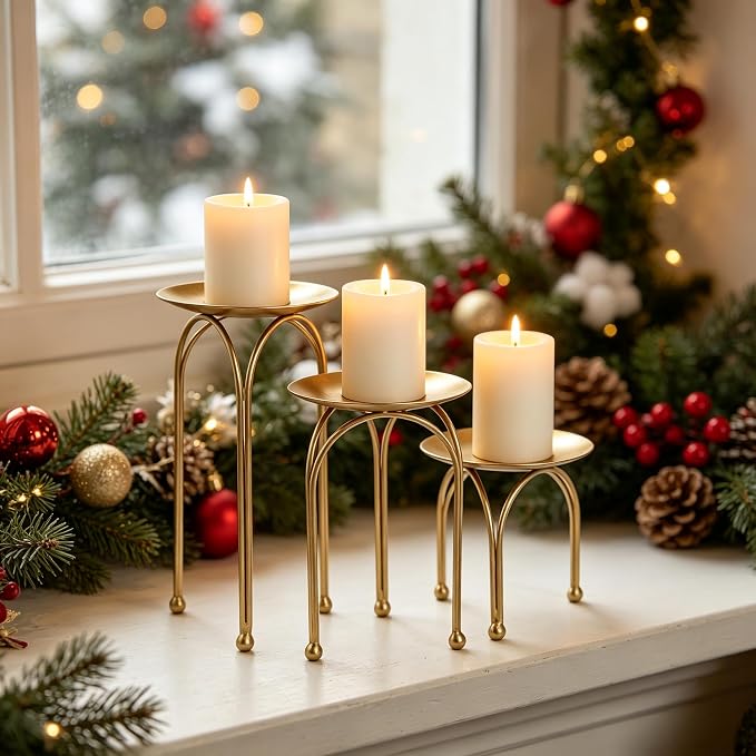 Hosley Style Gold Iron Pillar Candle Holders - Image 5