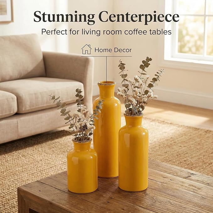 CwlwGO- Yellow Ceramic Vase Set, Modern Decorative Vases - Image 5