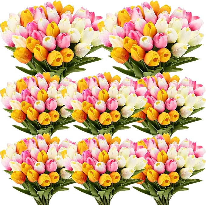 Janinka 100pcs Artificial Tulip Flowers Fake PU Tulips Faux Latex Bouquet by Janinka