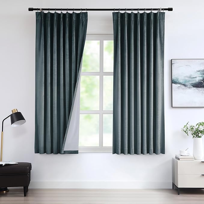 Vision Home Storm Blue Velvet Pinch Pleated Blackout Curtains 40Wx72L Inch | 2 by VisionHome