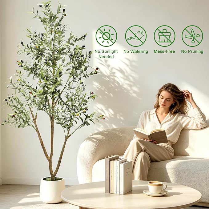 6FT Artificial Olive Tree with Lights & Planter, Realistic Faux Olive Plant | - Image 3