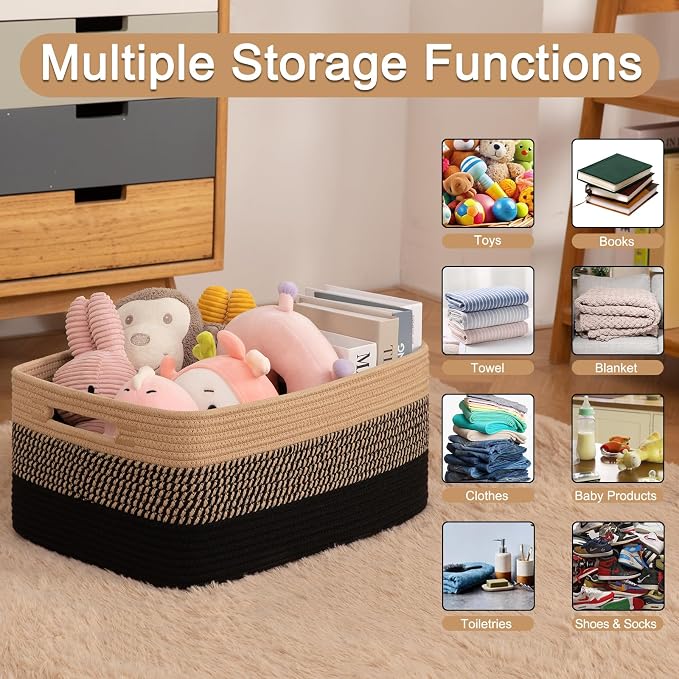 OIASKET Large Storage Basket for Organizing, Woven Rope Basket for Shelves - Image 3