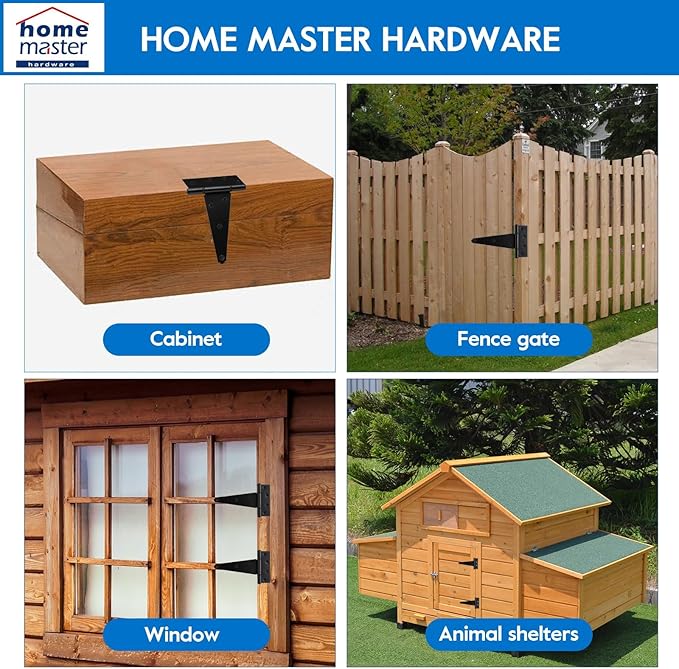 HOME MASTER HARDWARE 6" Heavy Duty Gate Hinges, 2 Pack T Strap Hinges | Steel - Image 7