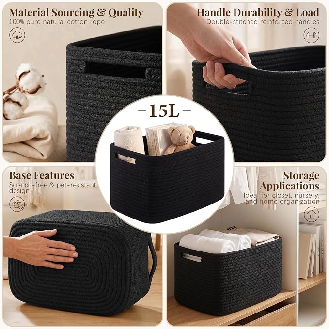 OIASKET 4Packs Natural Cotton Rope Storage Baskets - Image 3