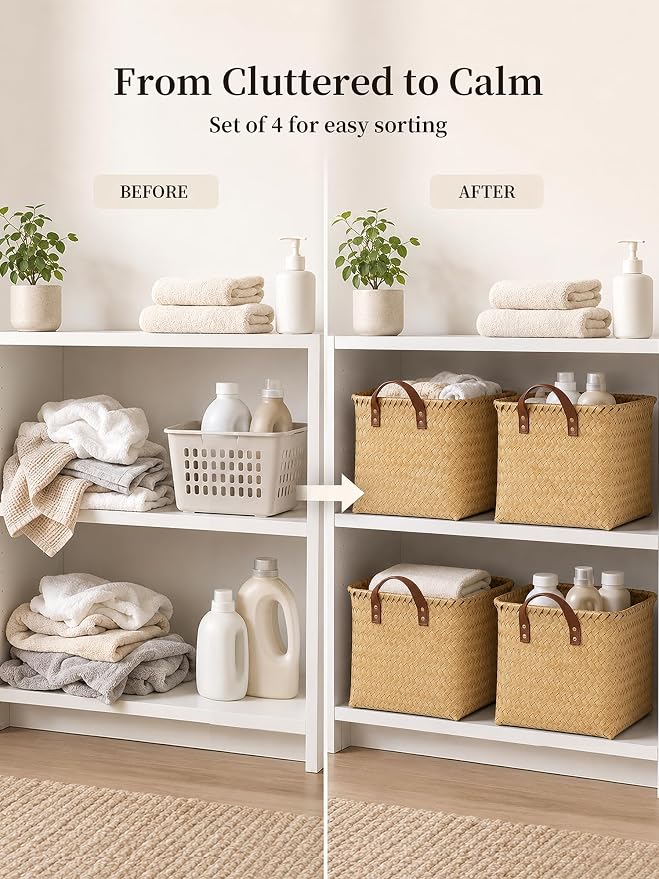 Wicker Storage Baskets, 4 Pack Woven Baskets - Image 4