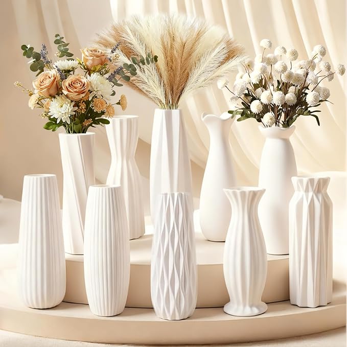 10-Piece 8 Inch White Ceramic Vases Set by KOPWVAGreenPlantKingdom