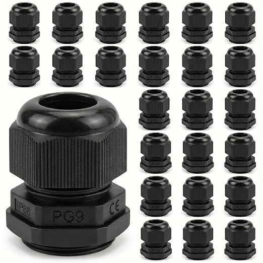 25 Pack Cable Gland Kit – IP68 Waterproof Nylon Cord Grip Connectors PG9 by Unknown