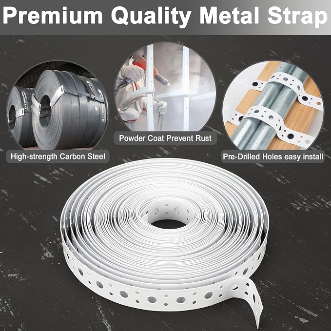 White Metal Strap 1-Inch x 50FT 0.6mm Thickness Galvanized Pipe Hanger Strap - Image 3