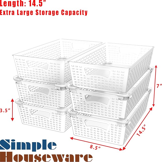 Simple Houseware Stackable Plastic Woven Basket Organizer, 6 Pack - Image 3