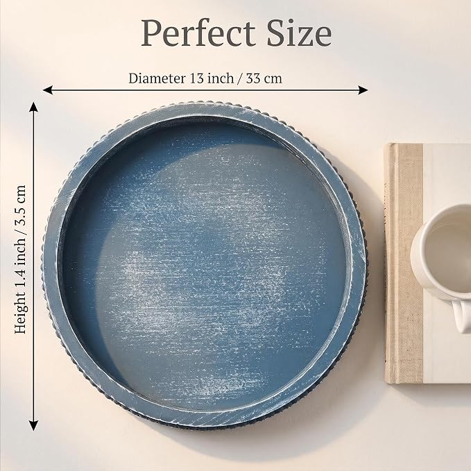 Hrastany Round Blue Wood Decorative Tray - Image 2
