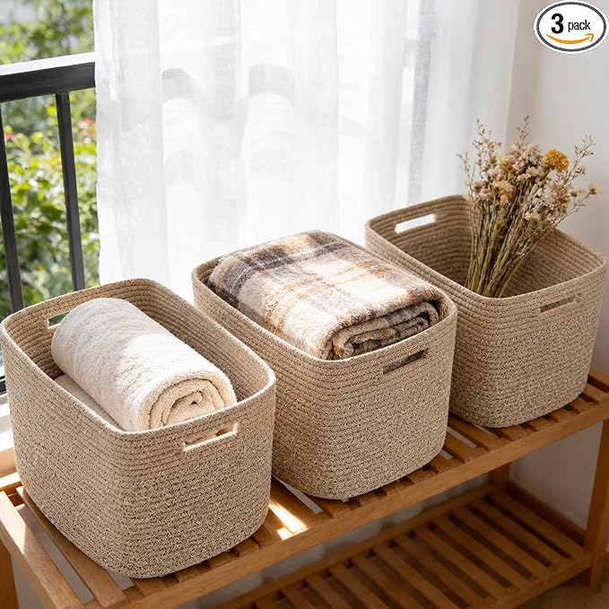 3 Pack Woven Baskets, Storage Baskets by HZFTJOY