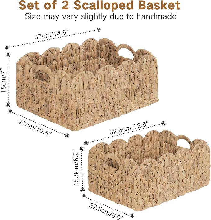 iEGrow Scalloped Wicker Basket, Rectangle Storage Baskets - Image 3