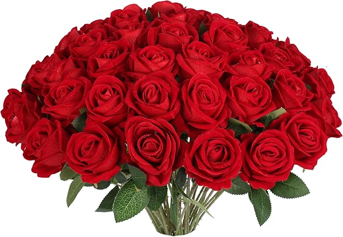 30 PCS Fake Red Roses, Artificial Flowers Bulk, Silk Faux Red Roses | Realistic by Jefuzh