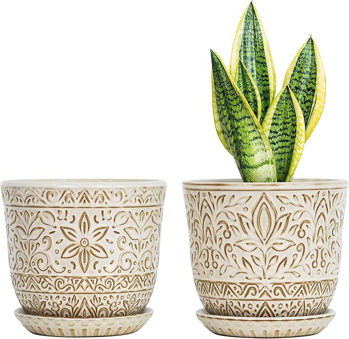 Gepege Ceramic Plant Pots, 6 Inch Indoor Planters by Gepege