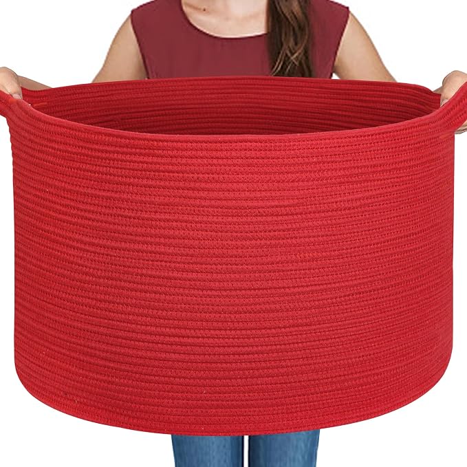 Extra Large Red Basket for Organizing, Baby Nursery Wicker Laundry Basket by MEGASKET