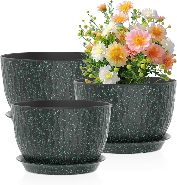 Meowell 12/10/9 inch Large Plant Pots, 3 Pack Wide Flower Pots by Meowell