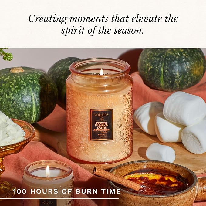 Voluspa Spiced Pumpkin Latte Large Scented Candle Jar 18 Oz, 100 Hr Burn | - Image 5