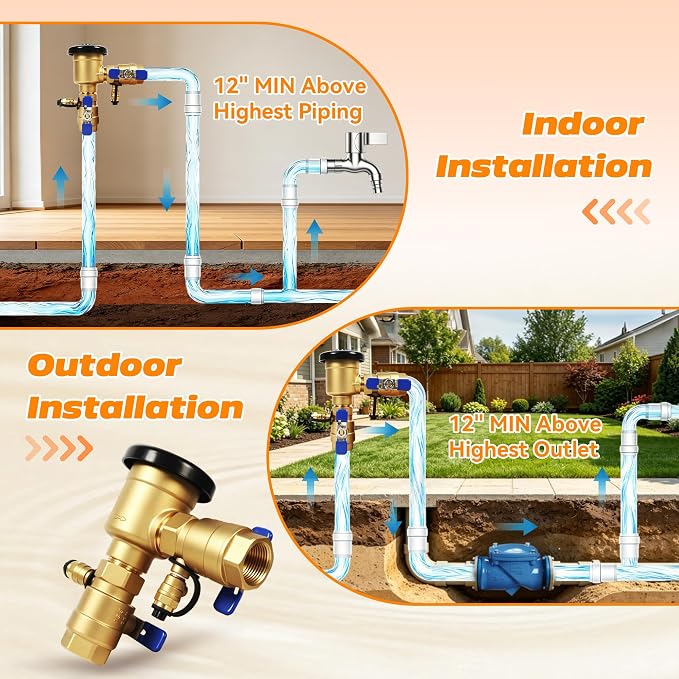 3/4" Brass Pressure Vacuum Breaker, 400 PSI Backflow Preventer Valve | - Image 5