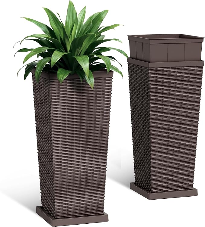 Set of 2 30 Inch Tall Plastic Planters by Acurax