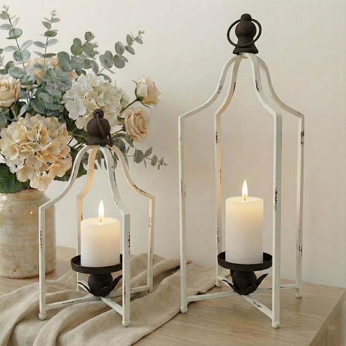 12.5" & 16.5" Timeless Cozy Decorative Lanterns Set of 2, Handcrafted Metal by FenisamDecorYourChoice