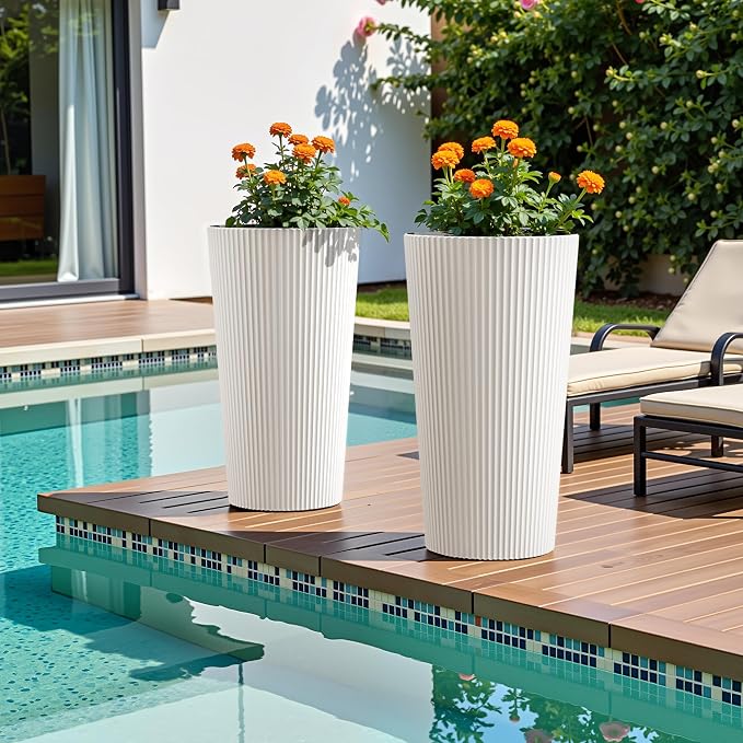 24" Tall Planters for Outdoor Plants Set of 2 - Image 9