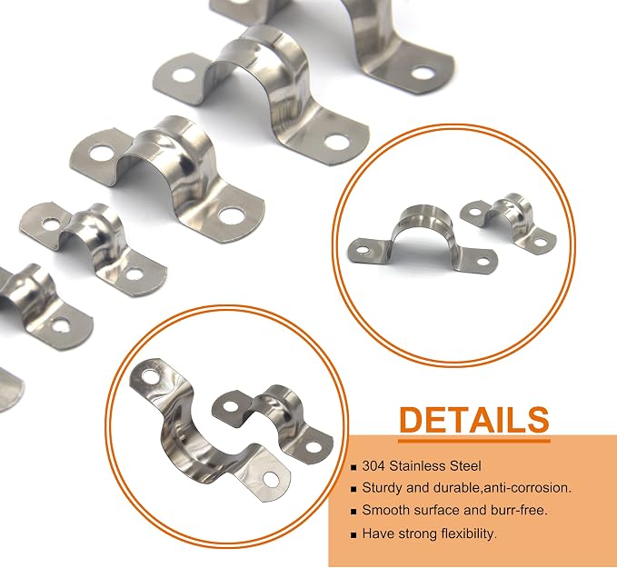 ISPINNER 100pcs Stainless Steel Rigid Pipe Strap Assortment Kit, 2 Holes Cable - Image 3