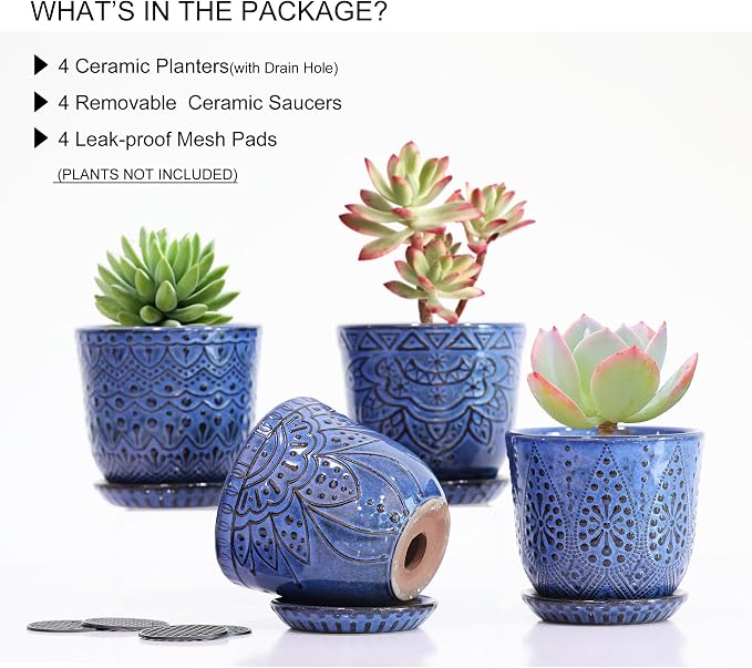 Gepege Ceramic Succulent Pots, 4 Inch Small Plant Pots - Image 3